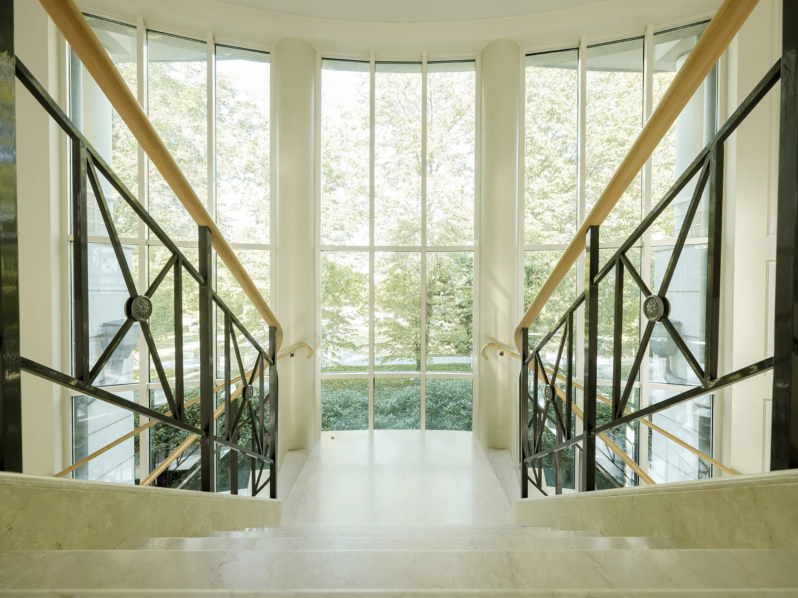 Staircase with large windows